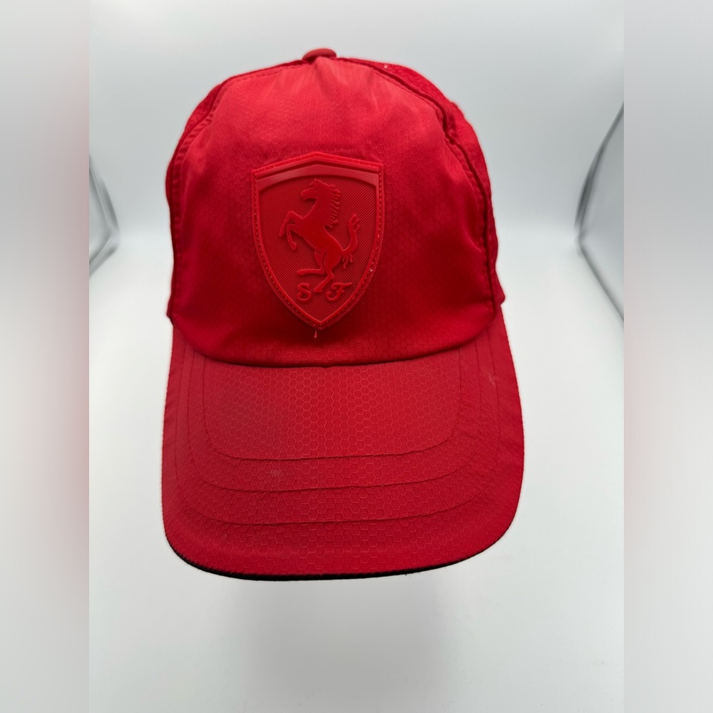 Puma Scuderia Ferrari Badge Logo Red Polyester Baseball Hat Adult Strap Back Cap